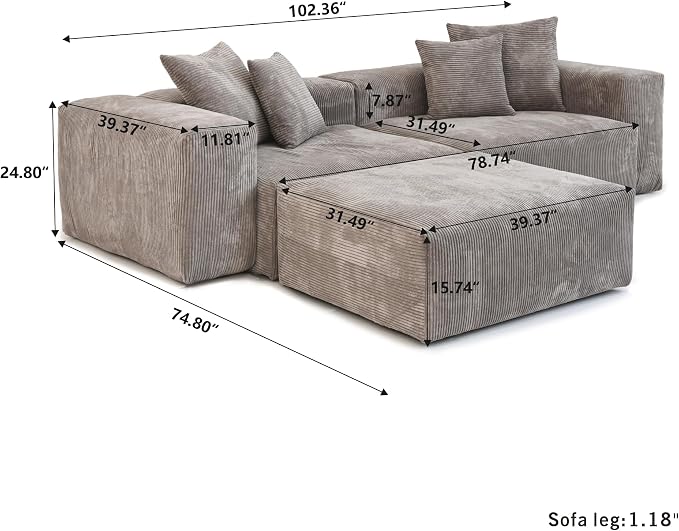 JACH Sectional Couches for Living Room, Modern Corduroy Modular Sectional Couch - Image 2