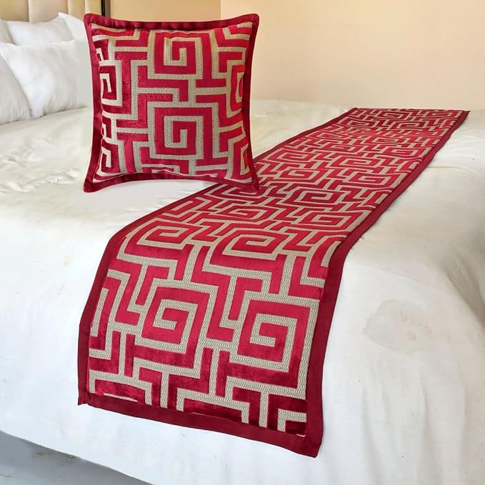 The HomeCentric King/Queen/Twin Red Decorative Twin 53"x18" Bed Runner - Image 5