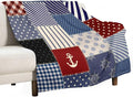 Nautical Blanket Vintage Coastal Rustic Red Blue White Polka Dot Stripe Anchor by JADERYS