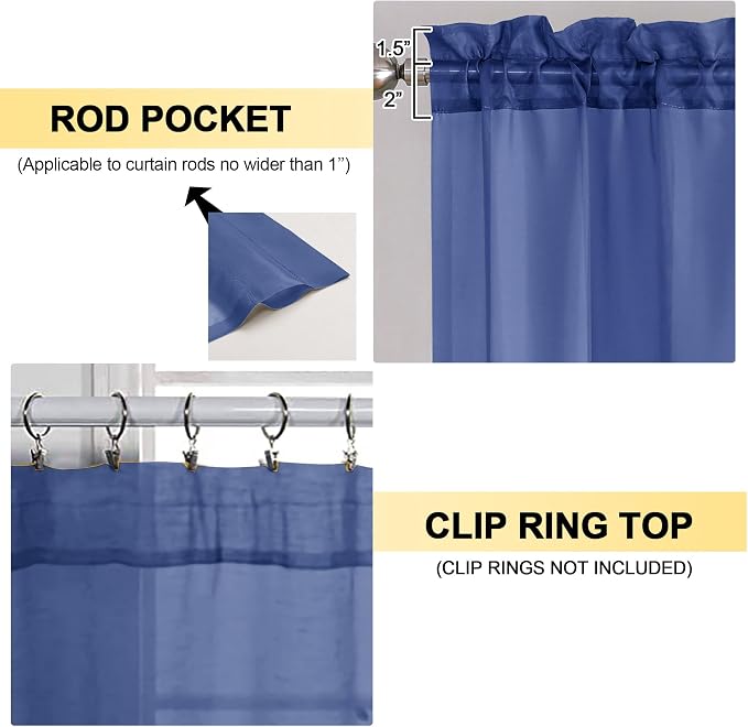 OVZME Royal Blue Sheer Curtains 63 Inches Long 2 Panels - Image 2