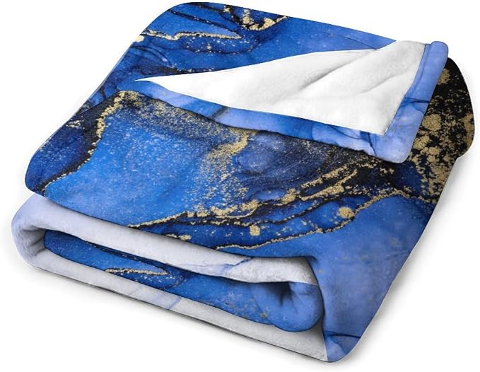 Modern Marble Blanket, Abstract Luxury Baroque Golden Dark Blue Stone Veins - Image 4