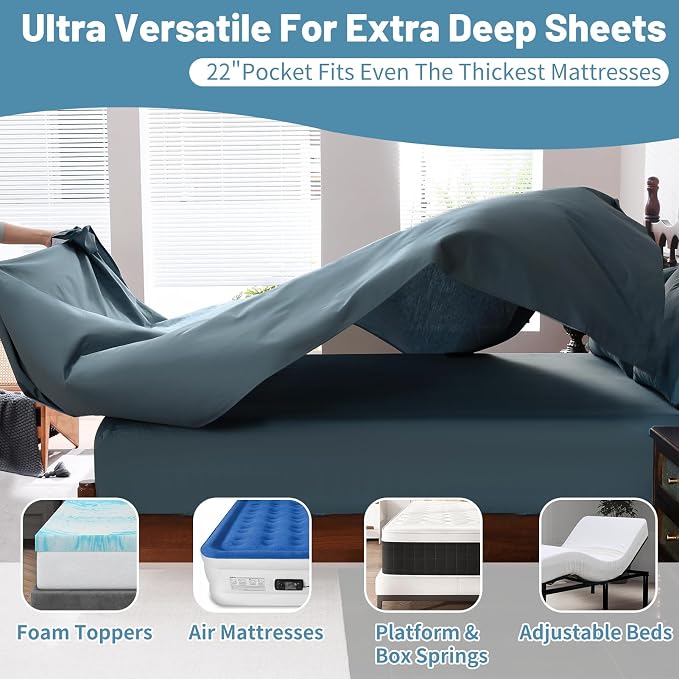 Extra Deep Pocket California King Sheets 18-24 Inch 100% Egyptian Cotton 1000 - Image 4