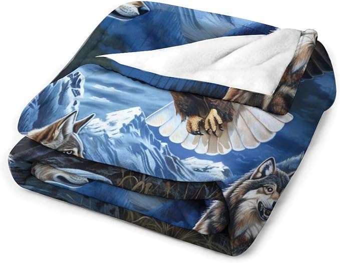 Bald Eagle Wolf Throw Blanket Wild Animal Print Blankets Gifts Couch Sofa Bed - Image 3