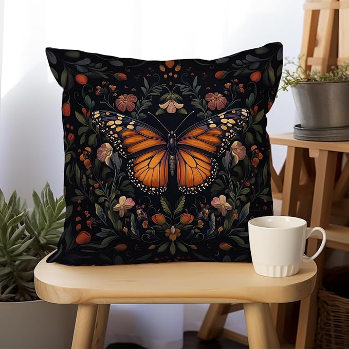 William Morris Abstract Vintage Floral Velvet Butterfly Design Throw Pillow - Image 6