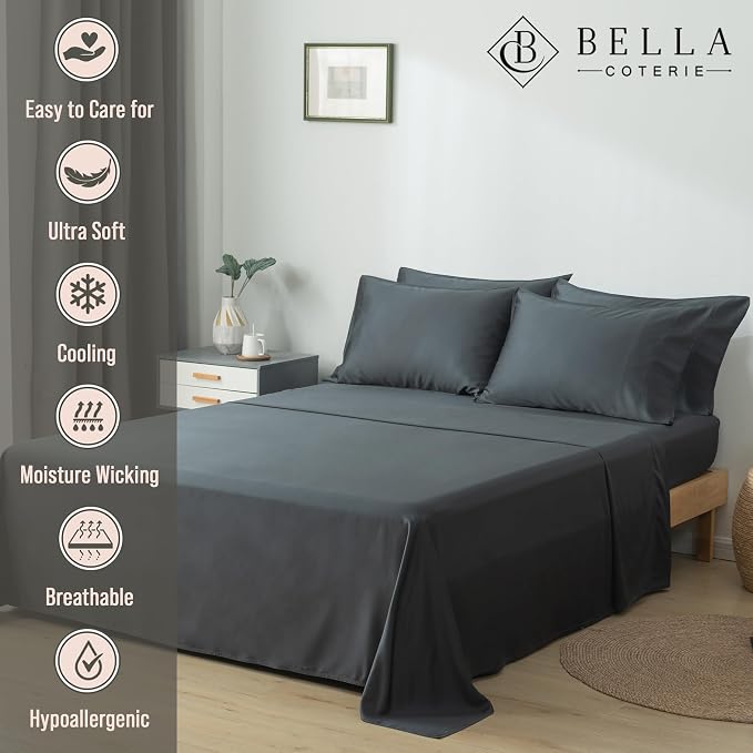 Bella Coterie 6 Piece Luxury Bamboo Viscose California King Size Sheet Set | - Image 2