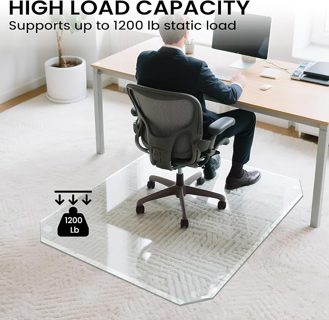 Tempered Glass Chair Mat with Patented Beveled Edge, 46”x55” 1/5" Thick Office - Image 5