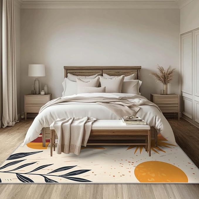 6x9 Sun and Moon Area Rug Beige Yellow Rug Non Slip Low Pile Large Carpet - Image 3