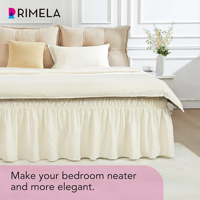 RIMELA Ivory Bed Skirt Queen Size 18 Inch Drop, Elastic Bed Skirting - Image 6