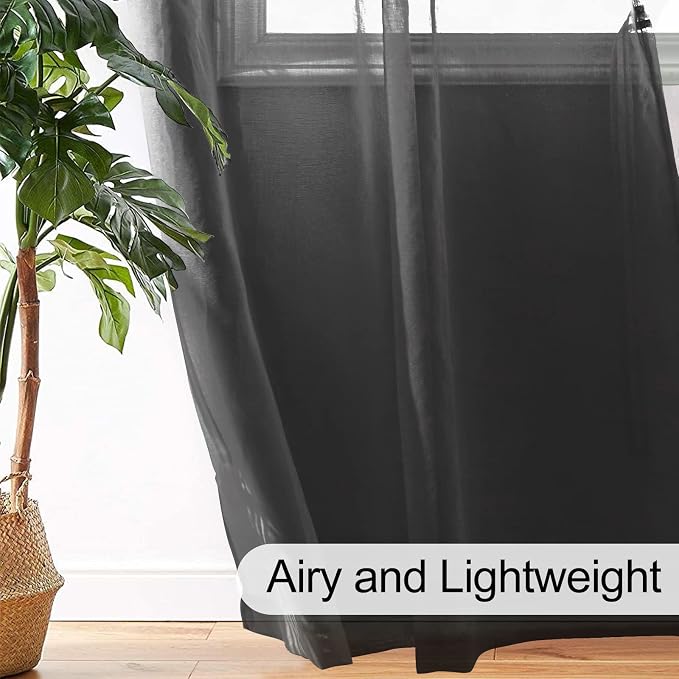 XWZO Black Sheer Curtains for Bedroom, Semi Transparent Light Filtering Grommet - Image 6