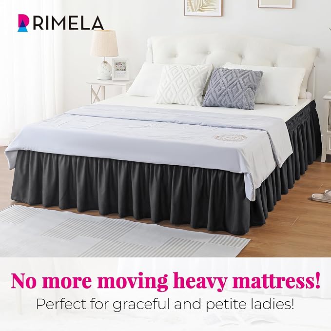 RIMELA Bed Skirt Wrap Around Elastic Dust Ruffles Solid Color Wrinkle and Fade - Image 2