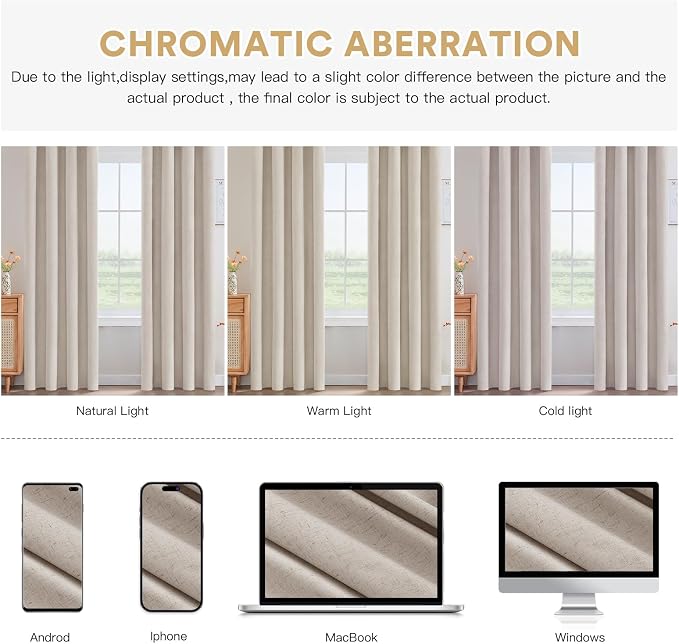 PrinceDeco Nature Linen Blackout Curtains 96 Inch Long Thermal Insulated - Image 8
