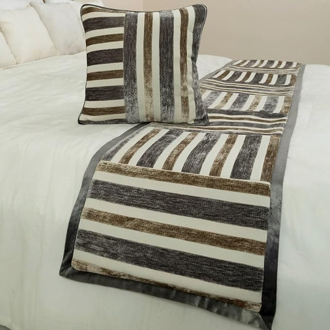 The HomeCentric King/Queen/Twin Beige & Grey Designer King 90"x18" Bed Runner - Image 4