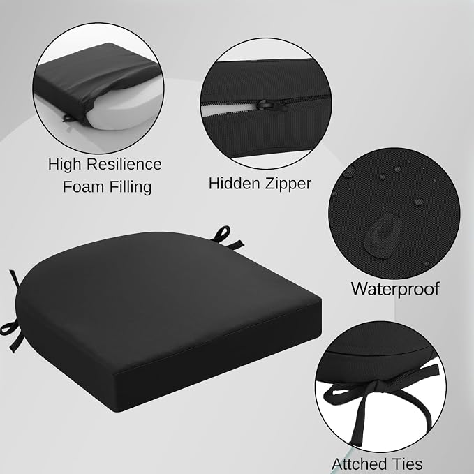 idee-home Outdoor Chair Cushions Set of 4, Thick 17" x 17" x 3" Patio Chair - Image 2