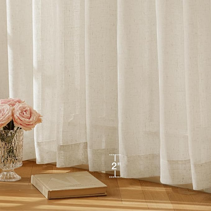 Anmao Natural Linen Curtains for Living Room 80 Inch Length 2 Panels Set - Image 8