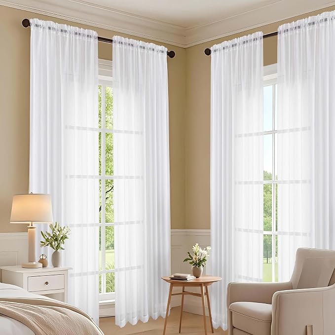 OVZME White Sheer Curtains 108 Inches Long 2 Panels Set, Extra Wide Solid - Image 7