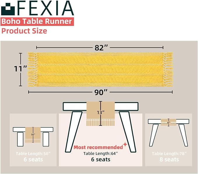 Yellow Table Runner with Tassels 90 Inches Long - Image 2