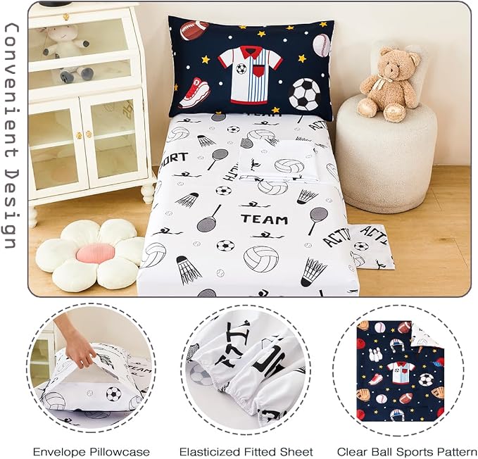PERFEMET 4 Pieces Sports Toddler Bedding Sets - Image 5