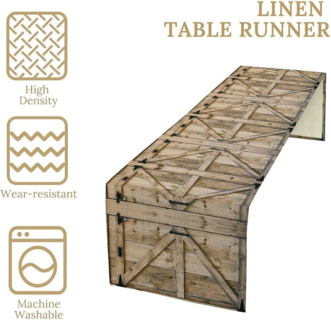 Western Vintage Wood Table Runner Country Barn Door Farm Retro Kitchen Dinner - Image 7