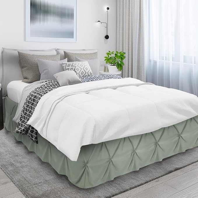 Nestl Sage Green Bed Skirt Twin Size, Pinch Pleat Twin Bed Skirt, Hotel Quality - Image 3