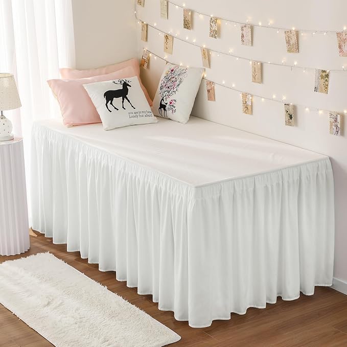 RIMELA Dorm Bed Skirt Twin XL 42 Inch Drop, Warm White Bedskirt Solid Silky by RIMELABedSkirt