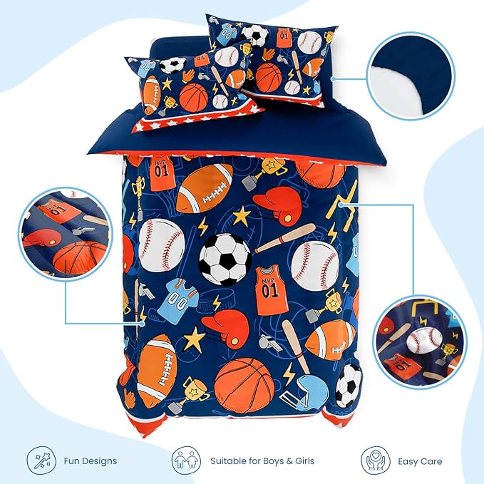 SANDJEST Sports Bedding Sets for Boys, Ultra Soft Microfiber Comforter Full - Image 2