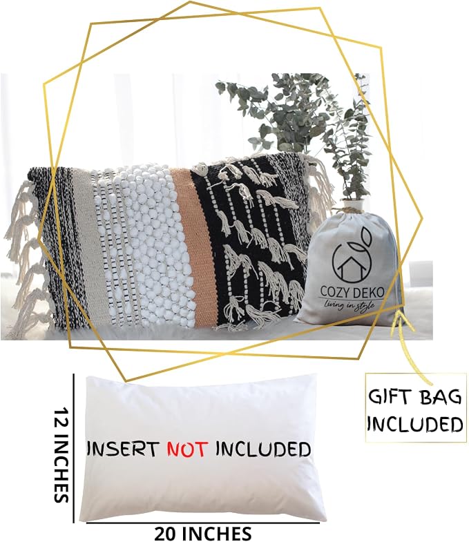 Decorative Boho-Chic Premium Pillow Cover 12x20 Handwoven Tufted Cotton Lumbar - Image 5