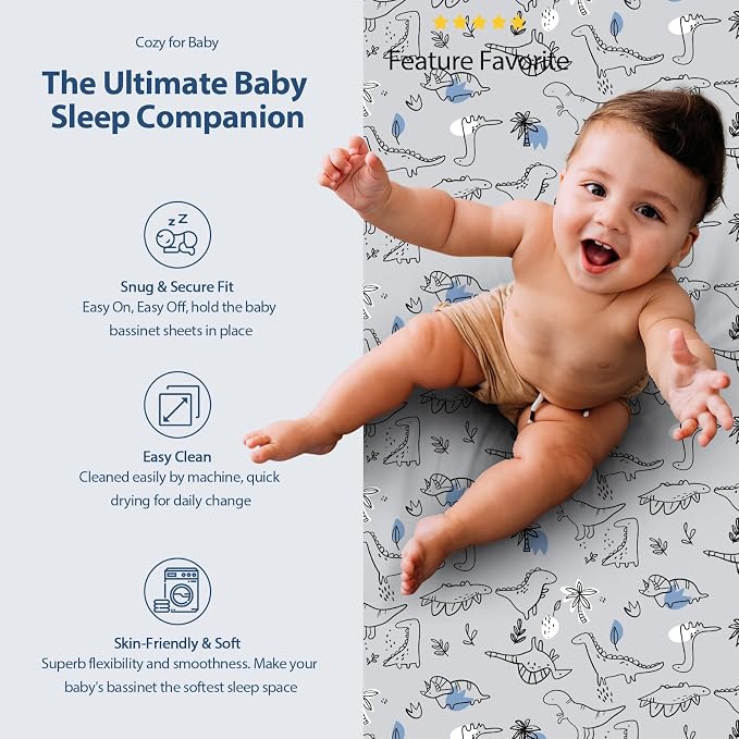 Baby Bassinet Sheets Girl Boy, Fitted Bassinet Sheet Set 3 Pack Bassinet - Image 5