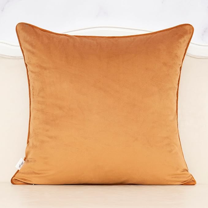 Alerfa Orange Floral Throw Pillow Cover 18 x 18 Inch Cut Velvet Sqaure Luxury - Image 2