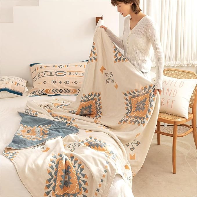 100% Cotton Throw Blankets for Couch Bed Chair Sofa, Cotton Quilt Throw Woven - Image 7