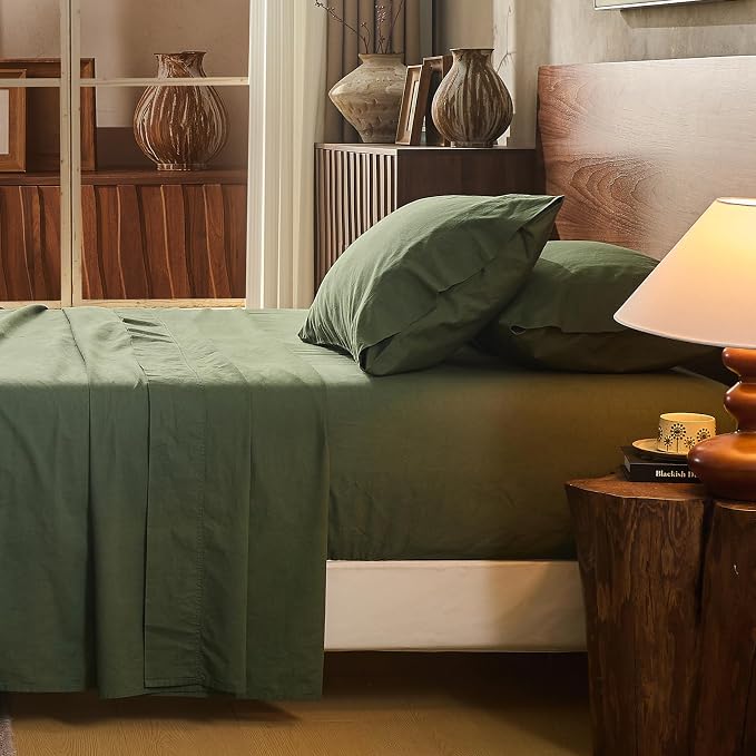 100% Linen Sheet Set King Size Extra Deep Pocket Fits 18-24 Inch Mattress by overket