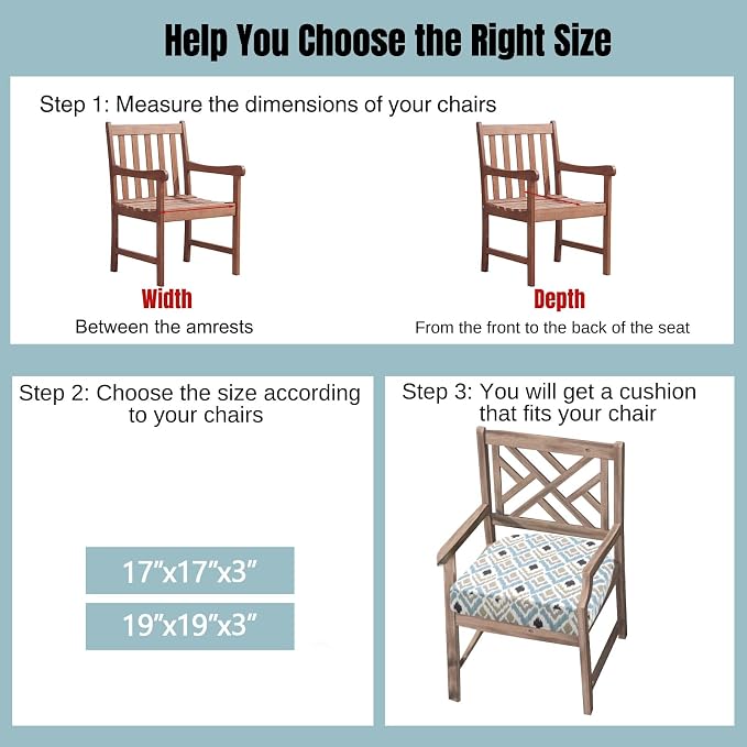 idee-home Outdoor Chair Cushions Set of 2, Thick 19" x 19" x 3" Outdoor Seat - Image 4