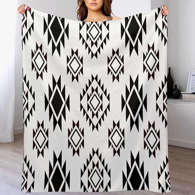 Boho Throw Blanket, Vintage Tribal Aztec Printed Flannel Blanket - Image 8