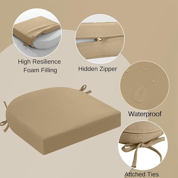idee-home Outdoor Chair Cushions Set of 4, Thick 19" x 19" x 3" Outdoor Seat - Image 2