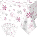 6 Pcs Christmas Snowflake Party Tablecloths Decorations, Plastic Pink Winter by JectivsPartyDecorations