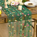 Artoid Mode Dark Green Embroidery Daisy Gauze Table Runner 120 Inch 10FT by ArtoidMode