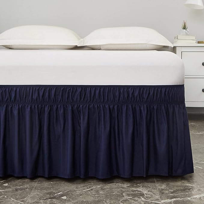 MEILA Wrap Around Bed Skirt Three Fabric Sides Elastic Dust Ruffled 14 Inch - Image 3
