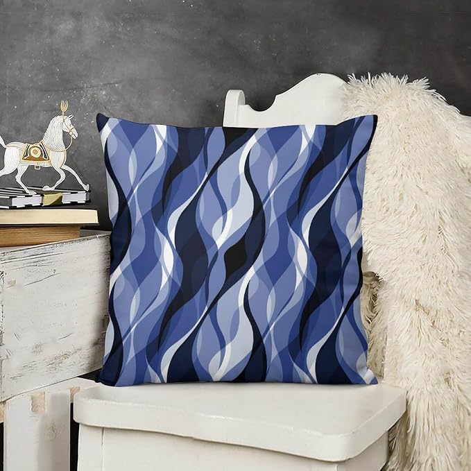 Navy Blue Throw Pillow Covers Modern Abstract Black and Blue Striped Decorations - Image 3