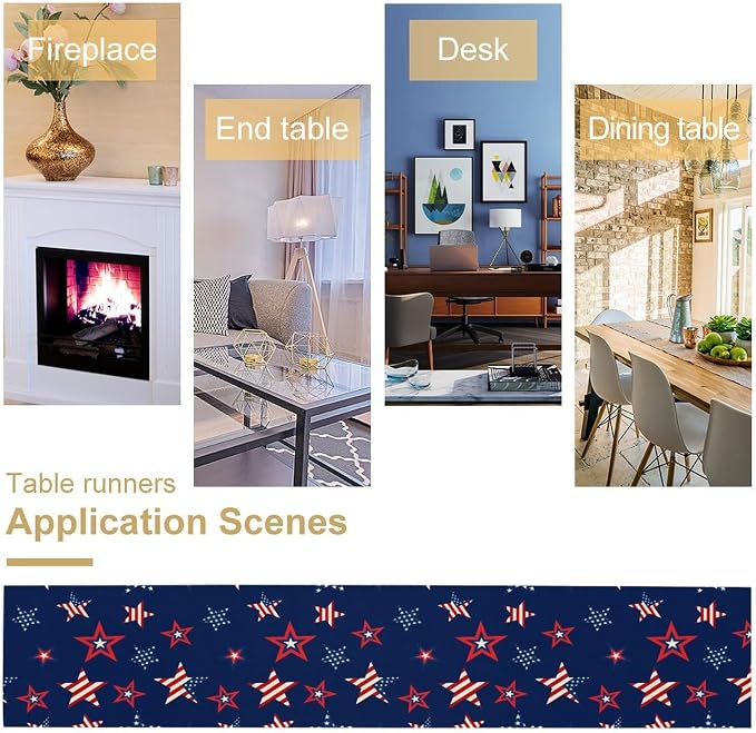 4th of July Patriotic Table Runner, Memorial Day Independence Day Freedom Stars - Image 5