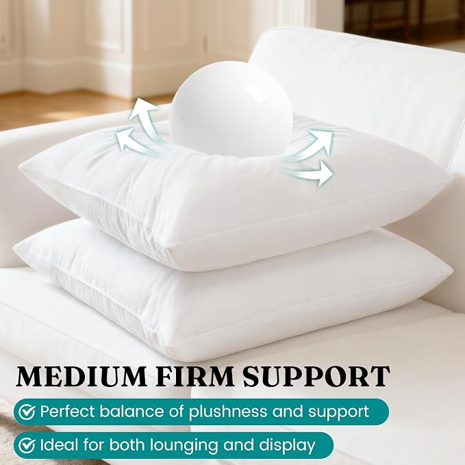 Oubonun 16x16 Feather Down Alternative Throw Pillow Inserts, 100% Cotton Cover - Image 4