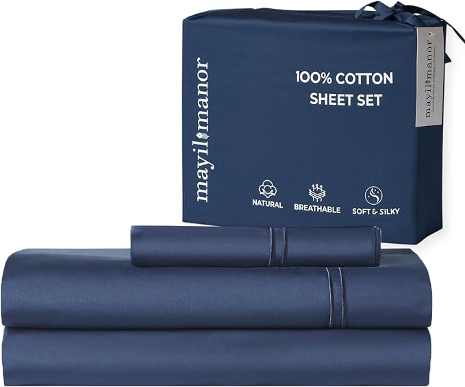 100% Natural Cotton Bed Sheets | 500 TC Single-Ply Sateen Weave Twin XL Sheets by MayilManor