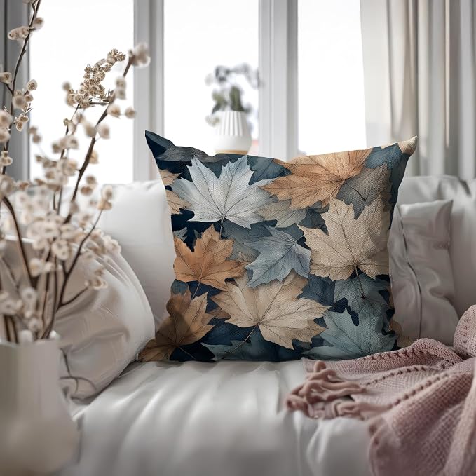 Vintage Boho Leaves Print Throw Pillow Cover, Indoor Outdoor Cushion Case - Image 6