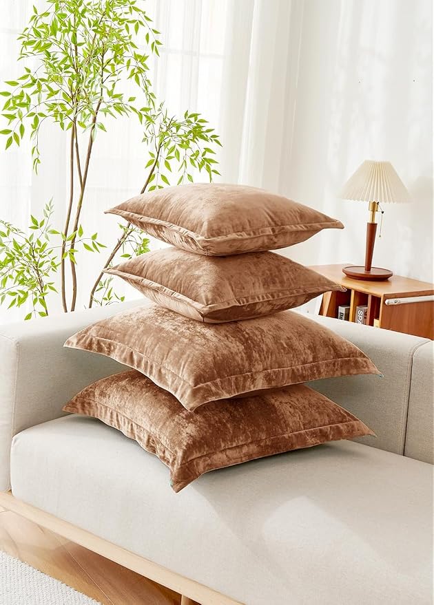 Luxurious Velvet Euro Shams Decorative Throw Pillow Covers 26x26 Set of 2 Solid - Image 3