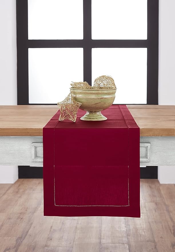 Solino Home Red Hemstitch Table Runner 48 Inches by SolinoHome