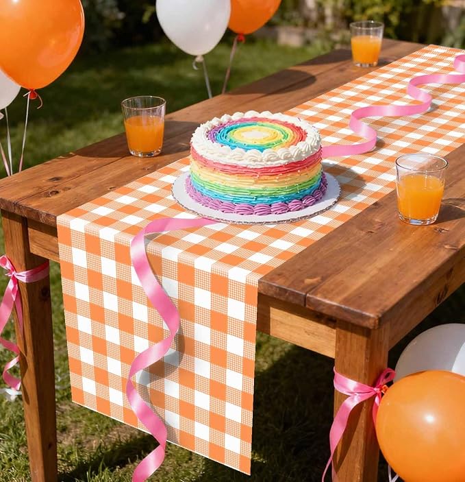 3 Pcs Orange and White Checkered Table Runner Plastic 14 x 108 Disposable - Image 7