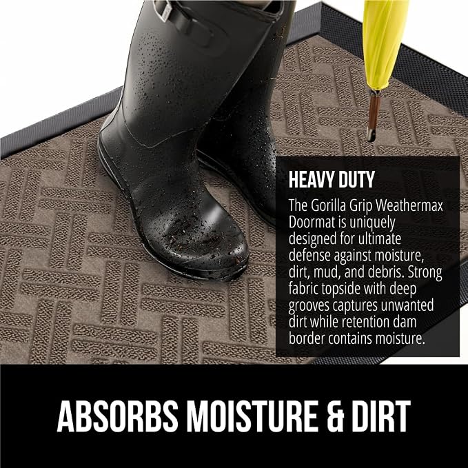 GORILLA GRIP 100% Waterproof All-Season WeatherMax Doormat, US Designed Natural - Image 4