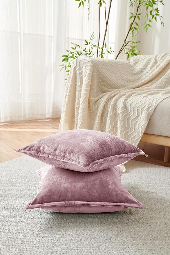 Luxurious Velvet Euro Shams Decorative Throw Pillow Covers 26x26 Set of 2 Solid - Image 2