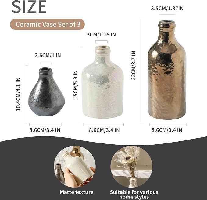 Ceramic Vase Set of 3 | Decorative Vases Home Decor | Flower Pampass Boho - Image 6