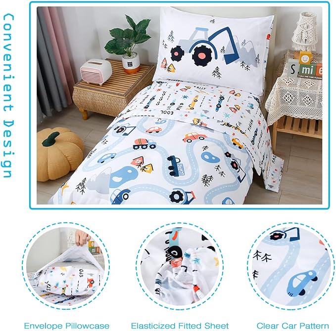 PERFEMET Car Toddler Bedding Kids 4 Pieces Bed in A Bag - Image 5
