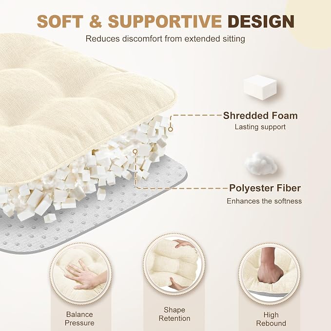 downluxe Indoor Chair Cushions for Dining Chairs, Tufted Overstuffed Textured - Image 3