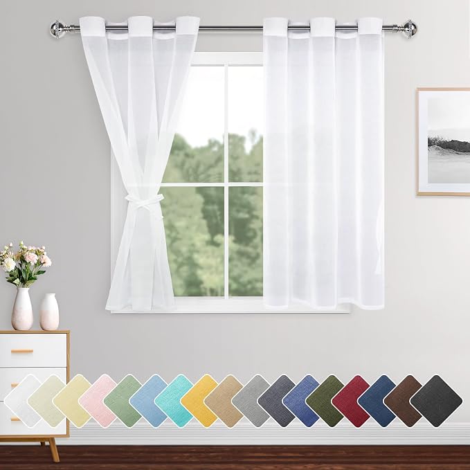 XWZO White Faux Linen Sheer Curtains, Light Filtering, Airy & Breathable Voile by XWZO